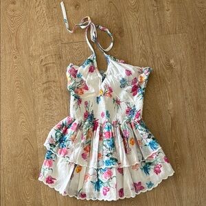 LoveShackFancy White and Pink Smocked Sundress with Tie Front
